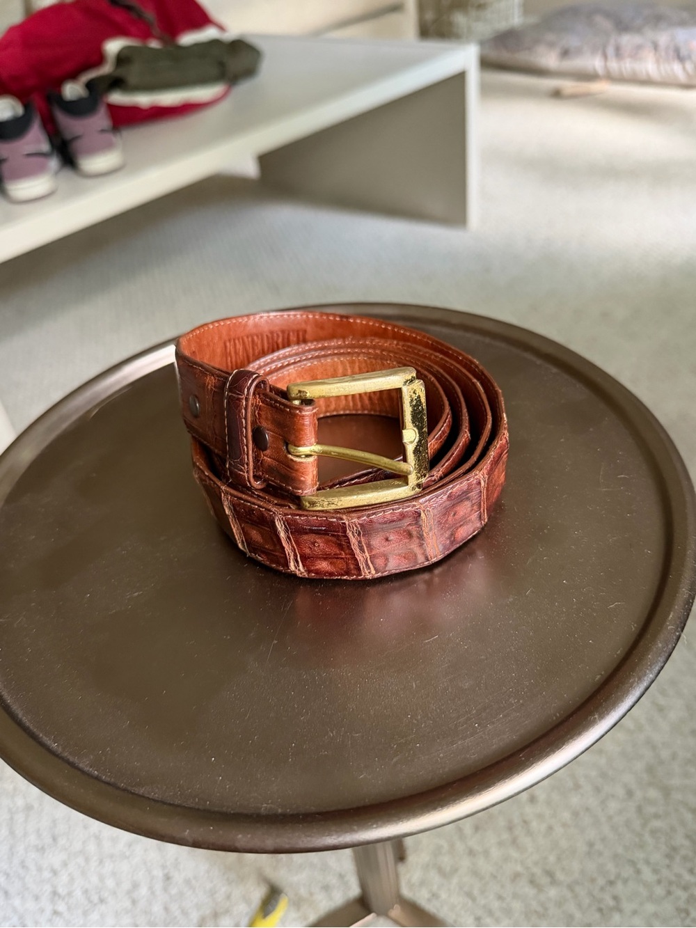Men's Brown Crocodile Leather Belt with Gold Buckle